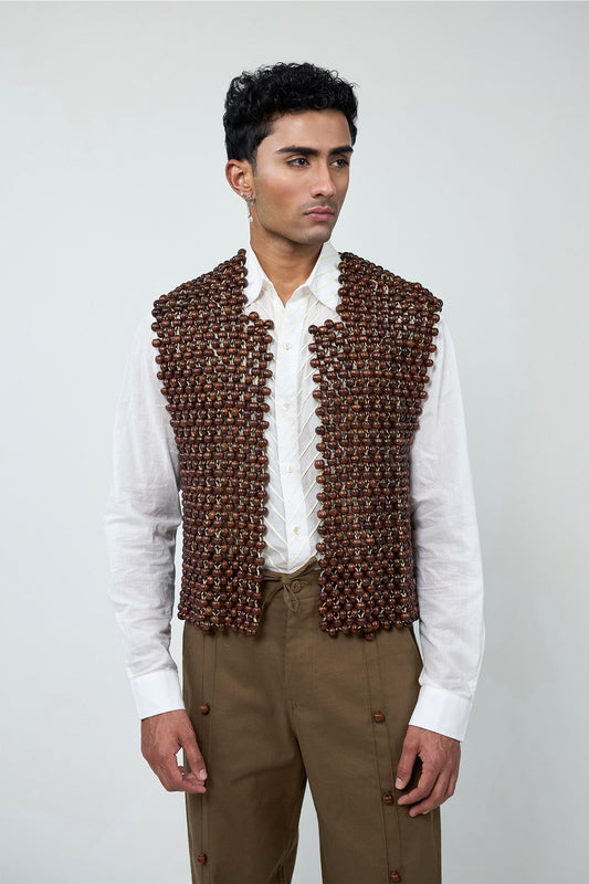 Wood Handbeaded Vest